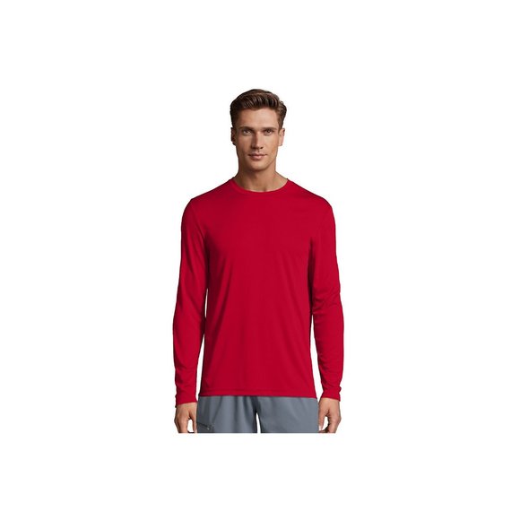 Hanes Cool DRI Performance Men's Long-Sleeve T-Shirt-482L-Deep Red - Picture 1 of 2